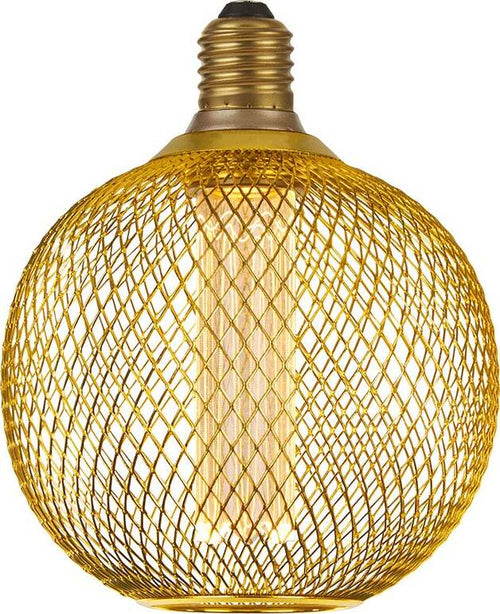 Lampadina-Tonda-Contemporanea-Rete-Metallica-Acciaio-Oro-E27-3,5W-1800K