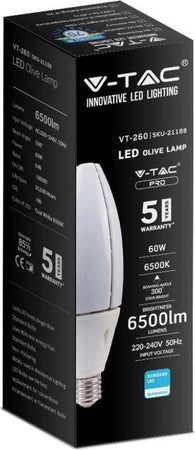 LAMPADINA V-TAC LED E40 60W OLIVE LAMP SMD CHIP SAMSUNG - SKU 21187 / 21188 Illuminazione/Lampadine/Lampadine a LED Zencoccostore - Formia, Commerciovirtuoso.it