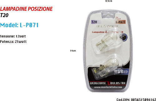 Lampadine Di Posizione 12 V 21 Watt T20 Lampadine Ultra Luminose Maxtech L-p071 Auto e Moto/Parti per auto/Luci lampadine e indicatori/Blocchi illuminazione e componenti/Luci laterali Trade Shop italia - Napoli, Commerciovirtuoso.it