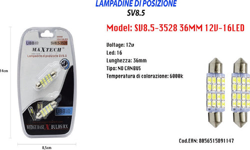Lampadine Di Posizione 12v 16led 36mm Maxtech Sv8.5-3528 Lampadine Ultra Luminose Auto e Moto/Parti per auto/Luci lampadine e indicatori/Blocchi illuminazione e componenti/Luci laterali Trade Shop italia - Napoli, Commerciovirtuoso.it