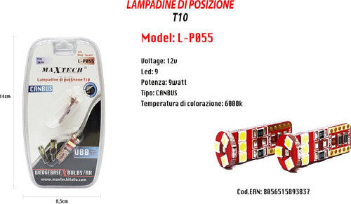 Lampadine Di Posizione Canbus Maxtech L-p055 12v 9led 9w 6000k Ultra Luminose Auto e Moto/Parti per auto/Luci lampadine e indicatori/Lampadine/Lampadine per esterno Trade Shop italia - Napoli, Commerciovirtuoso.it