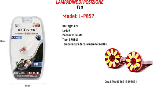 Lampadine Di Posizione Canbus Maxtech L-p057 12v 9 Led 2w 6000k Ultra Luminose Auto e Moto/Parti per auto/Luci lampadine e indicatori/Lampadine/Lampadine per esterno Trade Shop italia - Napoli, Commerciovirtuoso.it