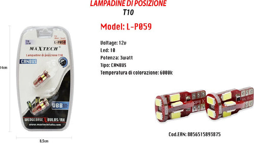 Lampadine Di Posizione Canbus Maxtech L-p059 12v 10led 3w Ultra Luminose 6000k Auto e Moto/Parti per auto/Luci lampadine e indicatori/Lampadine/Lampadine per esterno Trade Shop italia - Napoli, Commerciovirtuoso.it