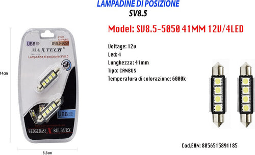 Lampadine Di Posizione Lampadine Ultra Luminose Maxtech Sv8.5-5050 12v 4led 41mm Auto e Moto/Parti per auto/Luci lampadine e indicatori/Lampadine/Lampadine per esterno Trade Shop italia - Napoli, Commerciovirtuoso.it
