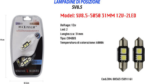 Lampadine Di Posizione Maxtech Sv8.5-5050 12v 2led 31mm Lampadine Ultra Luminose Auto e Moto/Parti per auto/Luci lampadine e indicatori/Lampadine/Lampadine per esterno Trade Shop italia - Napoli, Commerciovirtuoso.it