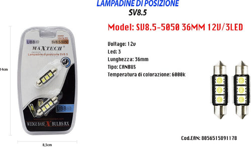 Lampadine Di Posizione Maxtech Sv8.5-5050 12v 3led 36mm Lampadine Ultra Luminose Auto e Moto/Parti per auto/Luci lampadine e indicatori/Lampadine/Lampadine per esterno Trade Shop italia - Napoli, Commerciovirtuoso.it