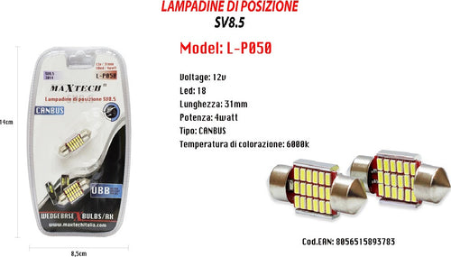 Lampadine Di Posizione Sv8.5 12v 18led 31mm 4watt Maxtech L-p050 Ultra Luminose Auto e Moto/Parti per auto/Luci lampadine e indicatori/Lampadine/Lampadine per esterno Trade Shop italia - Napoli, Commerciovirtuoso.it