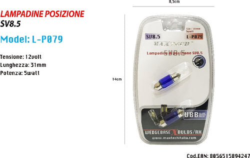 Lampadine Di Posizione Sv8.5 12v 31mm 5w Lampadine Ultra Luminose Maxtech L-p079 Auto e Moto/Parti per auto/Luci lampadine e indicatori/Lampadine/Lampadine per esterno Trade Shop italia - Napoli, Commerciovirtuoso.it