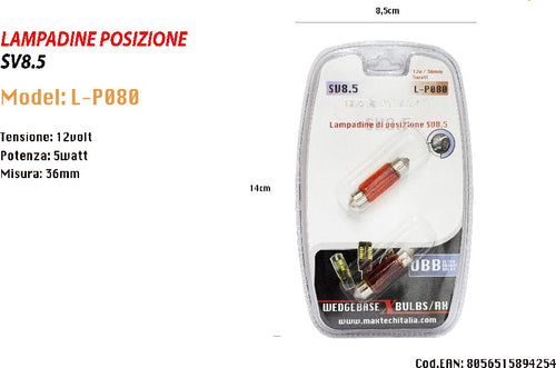 Lampadine Di Posizione Sv8.5 12v / 36mm 5w Lampadine Ultra Luminose Maxtech L-p080r Auto e Moto/Parti per auto/Luci lampadine e indicatori/Lampadine/Lampadine per esterno Trade Shop italia - Napoli, Commerciovirtuoso.it
