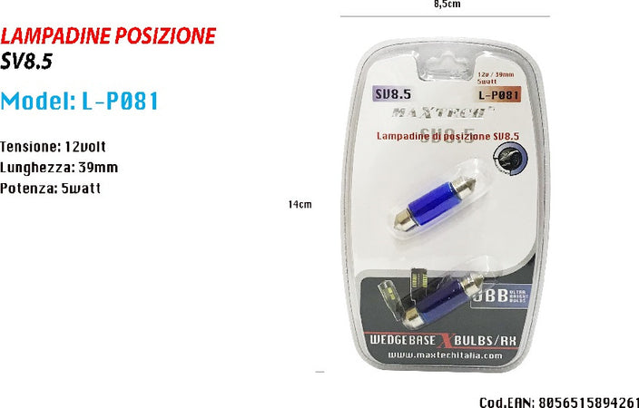 Lampadine Di Posizione Sv8.5 12v 39mm 5w Maxtech L-p081 Lampadine Ultra Luminose Auto e Moto/Parti per auto/Luci lampadine e indicatori/Lampadine/Lampadine per esterno Trade Shop italia - Napoli, Commerciovirtuoso.it