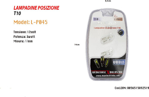 Lampadine Di Posizione T10 Maxtech L-p045 12v - 3w Lampadine Ultra Luminose Auto e Moto/Parti per auto/Luci lampadine e indicatori/Lampadine/Lampadine per esterno Trade Shop italia - Napoli, Commerciovirtuoso.it