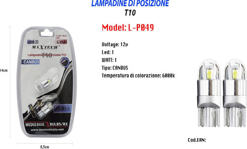 Lampadine Di Posizione T10 Maxtech L-p049 12v-1w 1led Canbus 6000k Ultra Luminose Auto e Moto/Parti per auto/Luci lampadine e indicatori/Lampadine/Lampadine per esterno Trade Shop italia - Napoli, Commerciovirtuoso.it