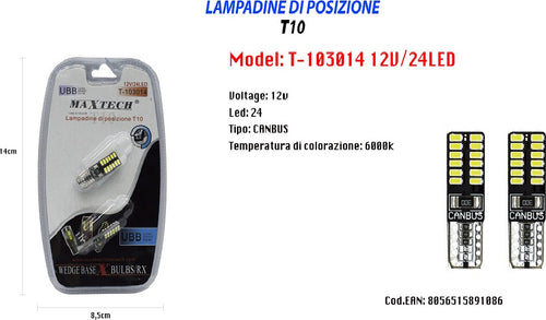 Lampadine Di Posizione T10 Maxtech T-103014 12v 24led 6000k Lampadine Ultra Luminose Auto e Moto/Parti per auto/Luci lampadine e indicatori/Lampadine/Lampadine per esterno Trade Shop italia - Napoli, Commerciovirtuoso.it