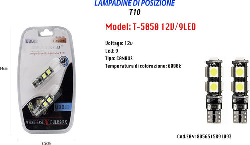 Lampadine Di Posizione T10 Maxtech T-105050 12v 9led Canbus Ultra Luminose 6000k Auto e Moto/Parti per auto/Luci lampadine e indicatori/Lampadine/Lampadine per esterno Trade Shop italia - Napoli, Commerciovirtuoso.it