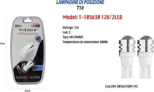 Lampadine Di Posizione T10 Maxtech T-105630 12v 2led Lampadine Ultra Luminose 6000k Auto e Moto/Parti per auto/Luci lampadine e indicatori/Lampadine/Lampadine per esterno Trade Shop italia - Napoli, Commerciovirtuoso.it