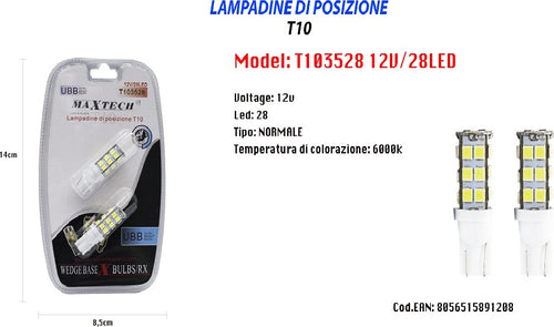 Lampadine Di Posizione T10 Maxtech T103528 12v 28led 6000k Lampadine Ultra Luminose Auto e Moto/Parti per auto/Luci lampadine e indicatori/Lampadine/Lampadine per esterno Trade Shop italia - Napoli, Commerciovirtuoso.it
