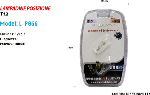 Lampadine Di Posizione T13 L-p066 12 V 10 Watt Lampadine Ultra Luminose Maxtech Auto e Moto/Parti per auto/Luci lampadine e indicatori/Lampadine/Lampadine per esterno Trade Shop italia - Napoli, Commerciovirtuoso.it