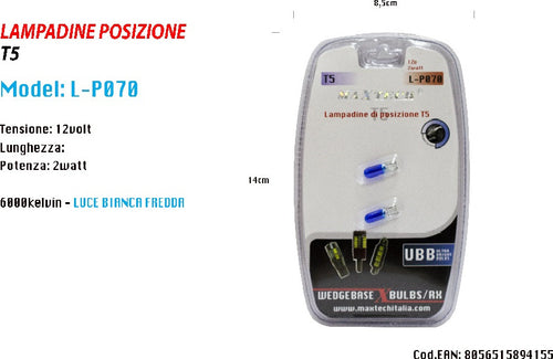 Lampadine Di Posizione T5 L-p070 12 Volt 2 Watt 6000k Luce Bianca Fredda Maxtech Auto e Moto/Parti per auto/Luci lampadine e indicatori/Lampadine/Lampadine per esterno Trade Shop italia - Napoli, Commerciovirtuoso.it