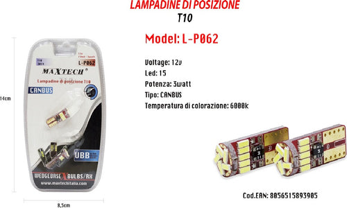 Lampadine Posizione Canbus Maxtech L-p062 12v 15led 3 Watt Ultra Luminose 6000k Auto e Moto/Parti per auto/Luci lampadine e indicatori/Lampadine/Lampadine per esterno Auto e Moto/Parti per auto/Luci lampadine e indicatori/Lampadine/Lampadine per esterno Trade Shop italia - Napoli, Commerciovirtuoso.it