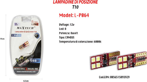 Lampadine Posizione Canbus Maxtech L-p064 12v 8 Led 8 Watt Ultra Luminose 6000k Auto e Moto/Parti per auto/Luci lampadine e indicatori/Lampadine/Lampadine per esterno Auto e Moto/Parti per auto/Luci lampadine e indicatori/Lampadine/Lampadine per esterno Trade Shop italia - Napoli, Commerciovirtuoso.it