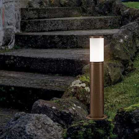 Lampioncino-esterno-Sovil-PANAMA-826-36-E27-LED-alluminio-corten-lampada-terra-esterno