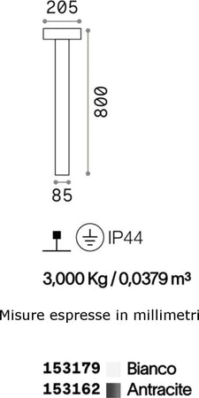 Lampioncino-moderno-Ideal-Lux-TESLA-153162-153179-G9-LED-IP44-alluminio-lampada-terra