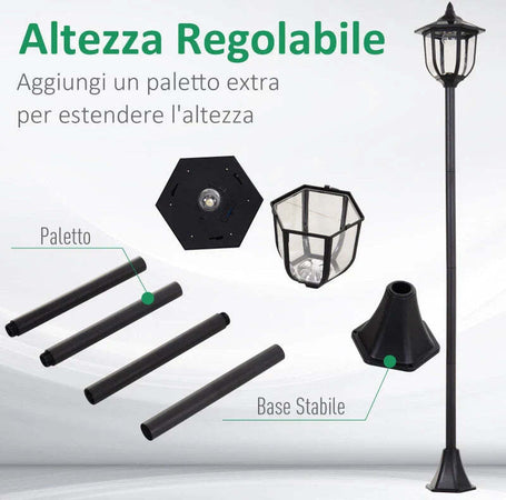 Lampione-da-Esterni-con-6-Luci-Led-e-Pannelli-Solari-Impermeabile-Accensione-Automatica-Durata-6-Ore-Altezza-177cm-XC3B30-006XC3