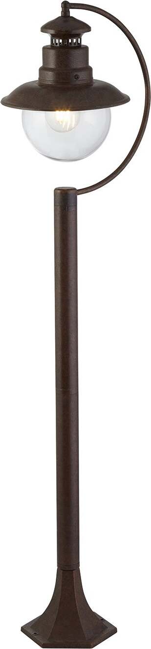 Lampione-Da-Esterno-Rustico-Country-Stazione-Acciaio-Marrone-Vetro-1-Luce-E27