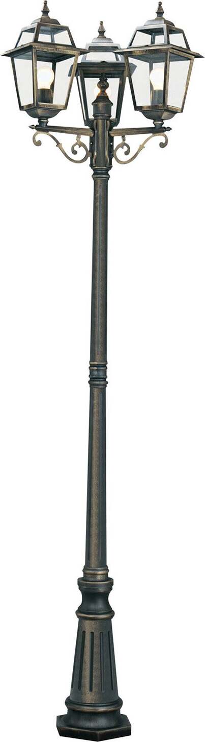 Lampione-Da-Esterno-Vintage-Nuova-Orleans-Alluminio-Nero-Vetro-Oro-3-Luci-E27