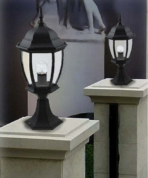 Lampione-Da-Giardino-48cm-Lanterna-In-Vetro-E27-Luce-Da-Esterno-Alluminio-Es45