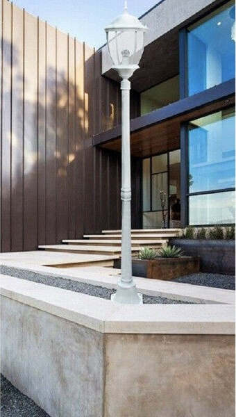 Lampione-Giardino-Lanterna-Vetro-E27-Luce-Esterno-Alluminio-178x24cm-Es35-Bianco