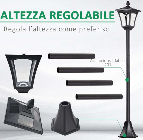 Lampione-LED-da-Esterno-ad-Energia-Solare-Lampada-da-Giardino-Lampada-da-Terra-Impermeabile-IP44-18×18×160cm-Nero-XN4842-108XN4
