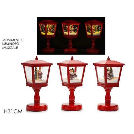 Lampione Luminoso Natalizio Decorativo Con Movimento Effetto Neve Musica H31cm Uso Interno