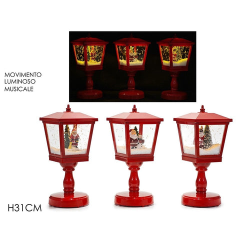 Lampione Luminoso Natalizio Decorativo Con Movimento Effetto Neve Musica H31cm Uso Interno