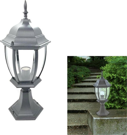 Lampione-Per-Cancello-Lampioncino-Lanterna-In-Vetro-Attacco-E27-Grigio-Es45-Universo