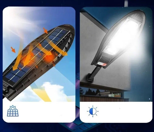 Lampione-solare-126-LED-sensore-di-movimento-LUCE-FREDDA-6500K-TELECOMANDO-IP65--W778B