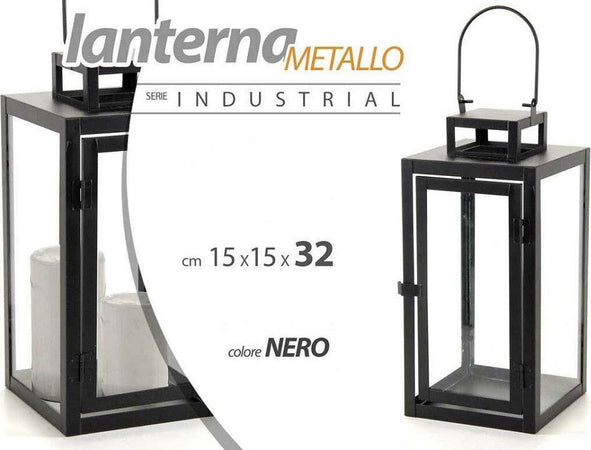 Lanterna Portacandela In Vetro Metallo Nero 15x15x32cm Moderna Industrial 765001 Illuminazione/Illuminazione per esterni/Lanterne Trade Shop italia - Napoli, Commerciovirtuoso.it