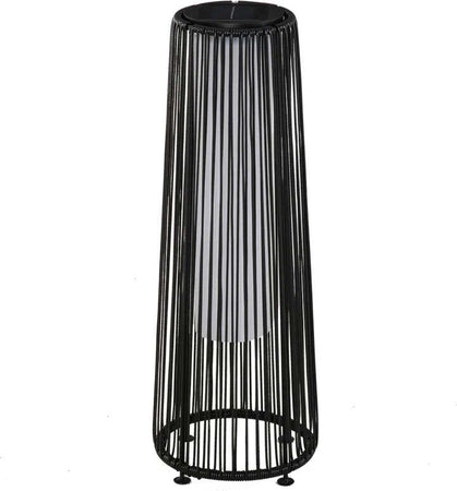 Lanterna-Solare-da-Giardino-LED-con-Pannello-di-Ricarica-in-Rattan-e-Metallo-,-Ø21.5x61cm,-Nero-XN5866-066BKXN5