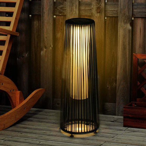 Lanterna-Solare-da-Giardino-LED-con-Pannello-di-Ricarica-in-Rattan-e-Metallo-,-Ø21.5x61cm,-Nero-XN5866-066BKXN5