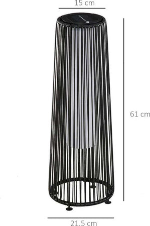 Lanterna-Solare-da-Giardino-LED-con-Pannello-di-Ricarica-in-Rattan-e-Metallo-,-Ø21.5x61cm,-Nero-XN5866-066BKXN5