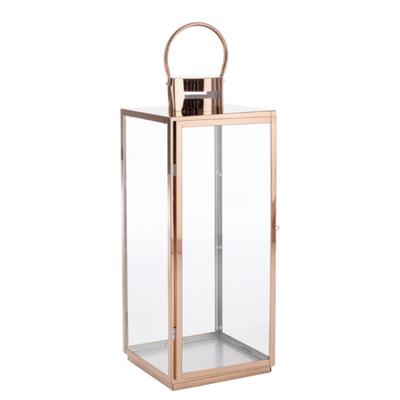 Set 3 Lanterne decorative "Alban" in acciaio inossidabile e vetro, color rame