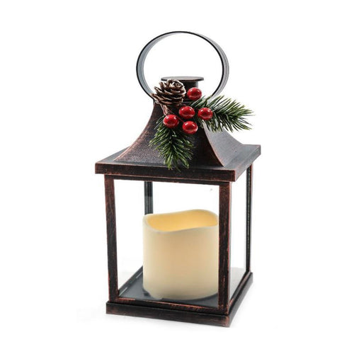 Lanterna natalizia in plastica con candela led per decorazioni natalizie