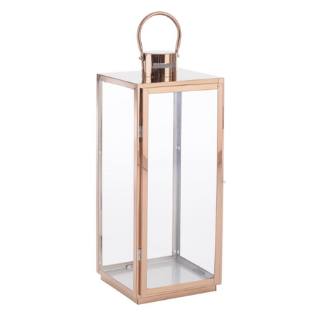 Set 3 Lanterne decorative "Alban" in acciaio inossidabile e vetro, color rame
