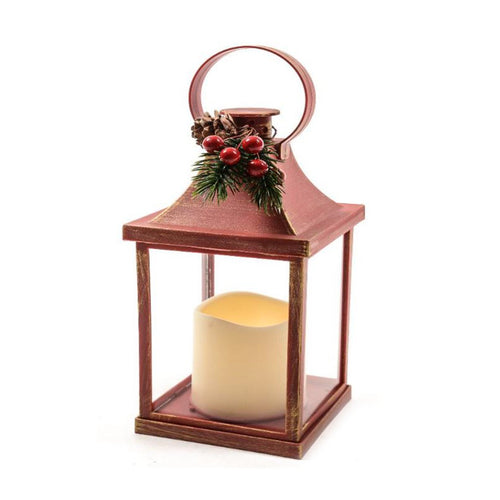 Lanterna natalizia in plastica con candela led per decorazioni natalizie