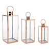 Set 3 Lanterne decorative Alban in acciaio inossidabile e vetro, color rame