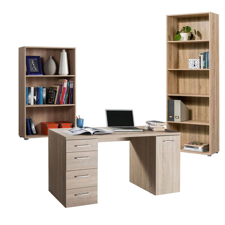 Scrivania con 5 cassetti, postazione porta PC da ufficio e cameretta 140 cm Made in Italy