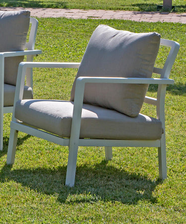Salotto con cuscini ''Flores Maxi'' in alluminio verniciato da giardino e veranda