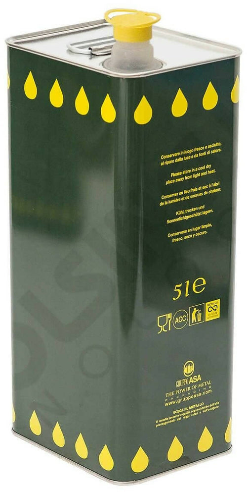 Latta da 3 litri di Olio Extravergine d'oliva, ottenuto da spremitura a freddo di olive della Puglia.
