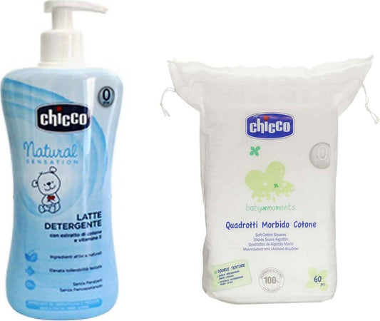Latte Detergente Natural Sensation Chicco + Quadrotti per Pulizia Latte Detergente 500 Ml 2 in 1 Deterge E Idrata No Risciacquo E Quadrotti 100% Puro Cotone Prima infanzia/Igiene e benessere/Prodotti per la cura delle pelle/Creme idratanti Mondo Bimbo - Bagnara Calabra, Commerciovirtuoso.it