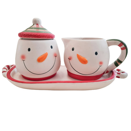 Set lattiera e zuccheriera Natalizia decorata con Pupazzo di Neve h 11 cm